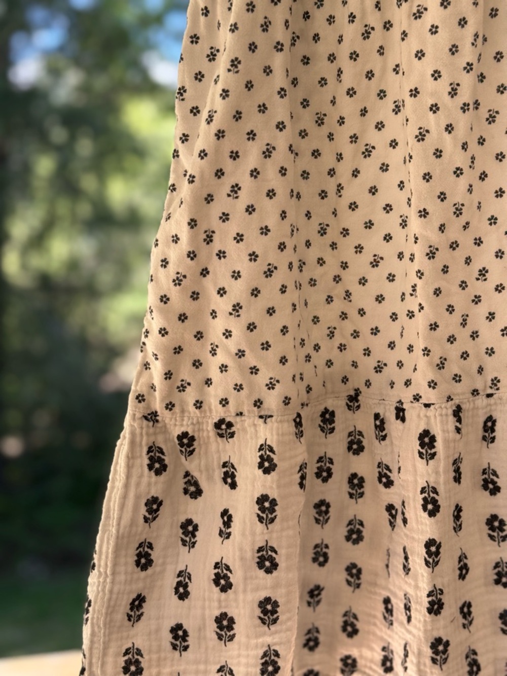 H&M Tiered Muslin Dress with Black Floral Print